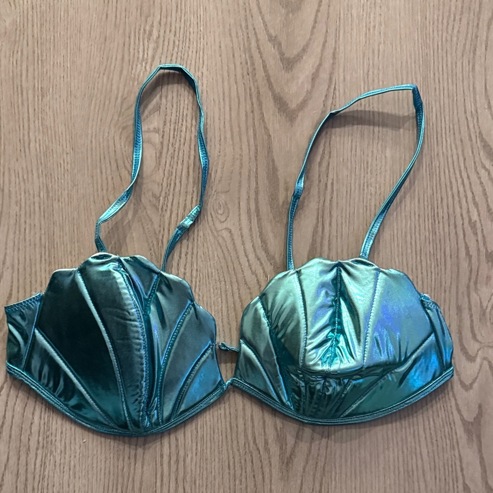 Metallic  mermaid teal Shell bra Top